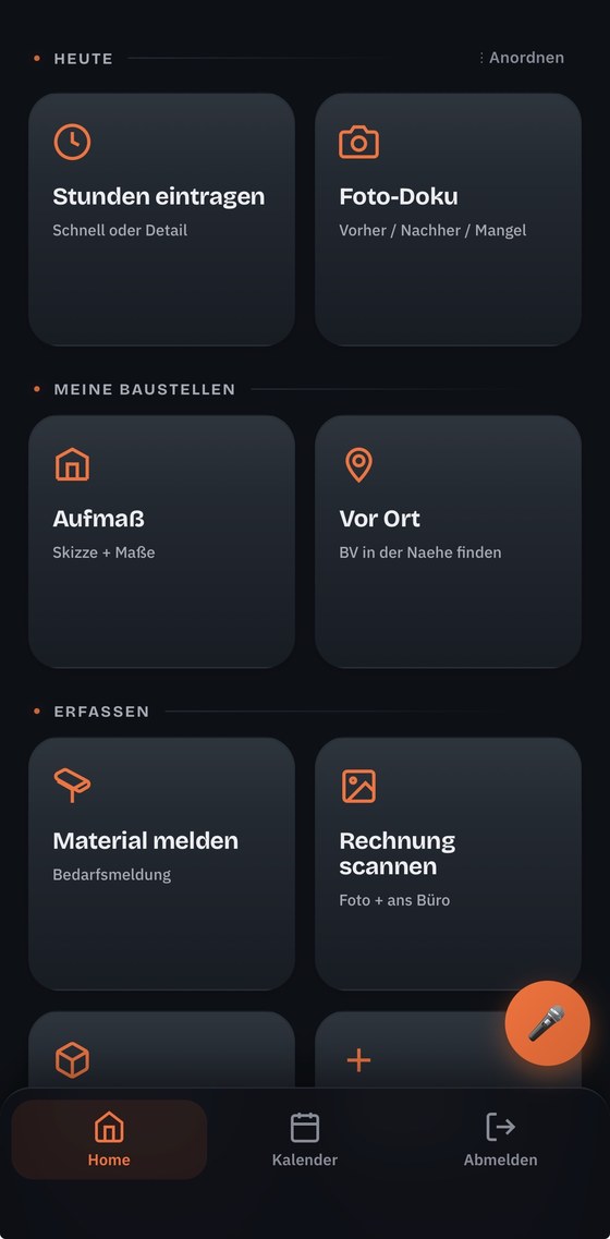 Startseite der Mitarbeiter-App