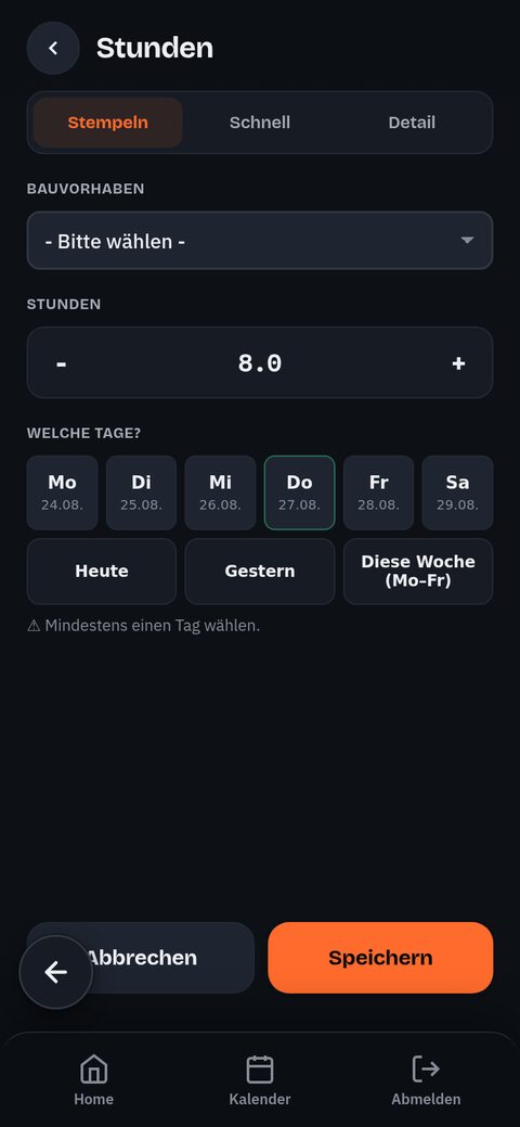 Stunden erfassen am Handy