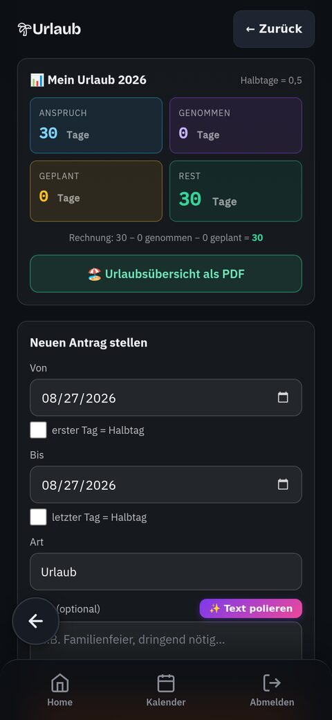 Urlaubsantrag am Handy
